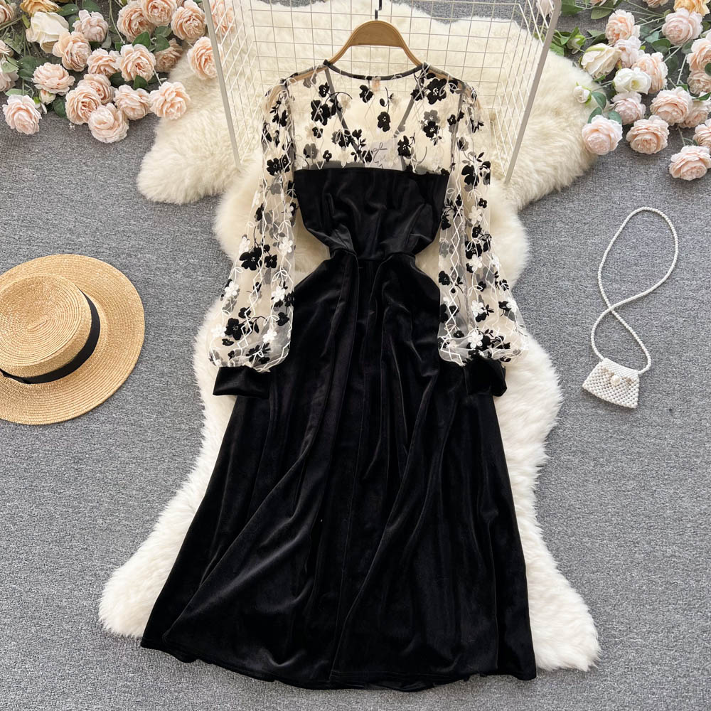 Printing long sleeve France style dress for women