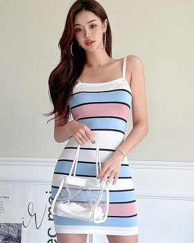 Korean style knitted stripe temperament dress