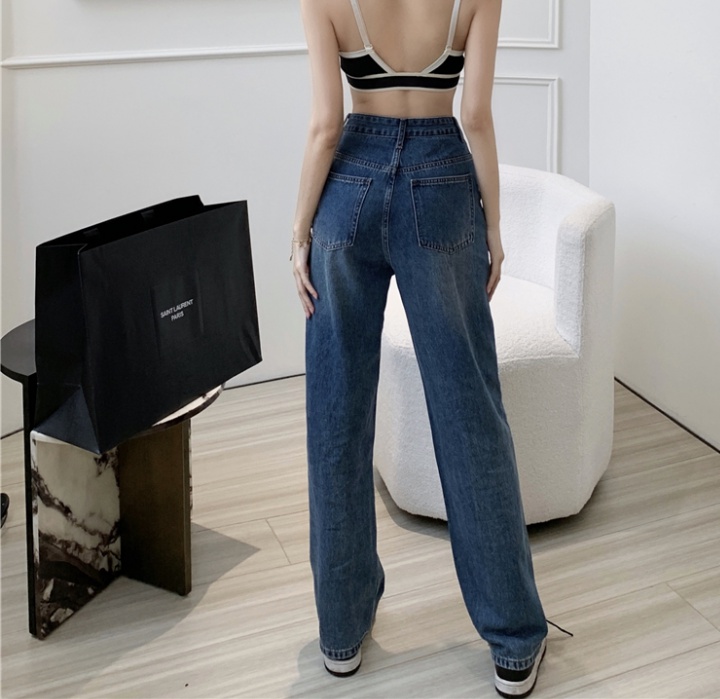 Slim hollow straight pants autumn high waist jeans for women