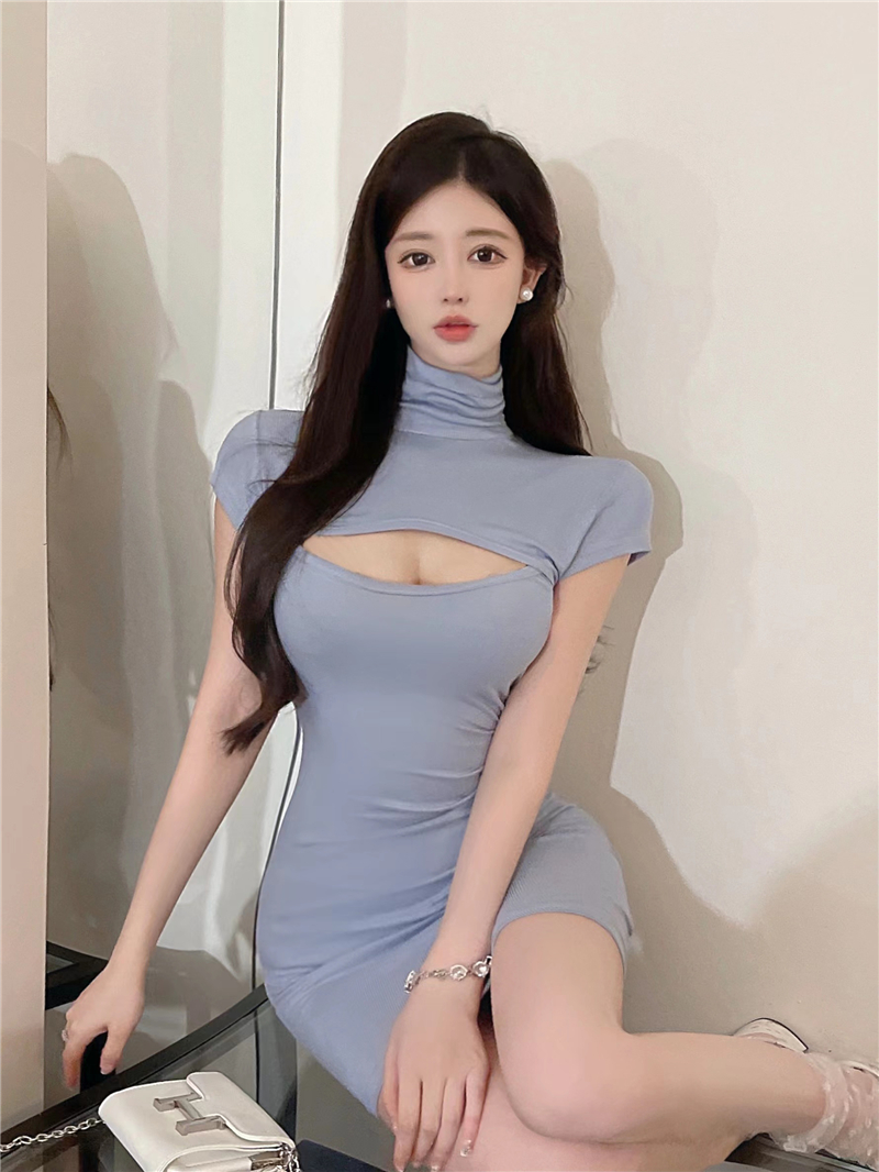 Chest hollow slim little sexy package hip dress