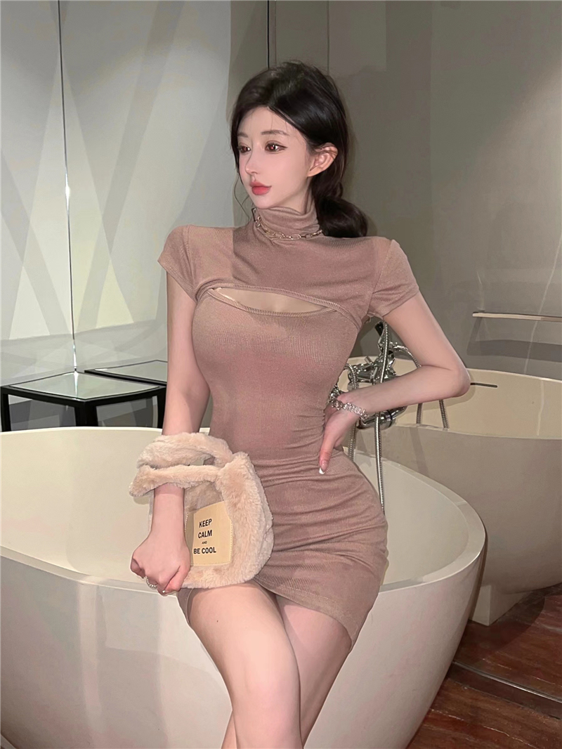Chest hollow slim little sexy package hip dress