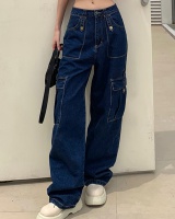Spring and summer many pocket wide leg pants loose retro jeans