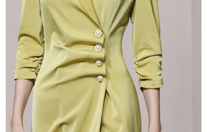 Satin autumn dress pearl buckle asymmetry business suit