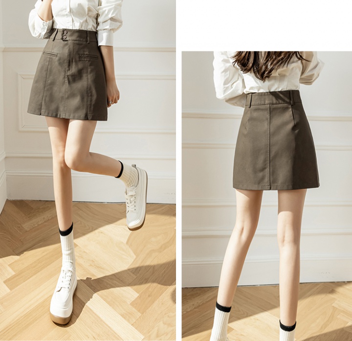 High waist culottes all-match leather skirt for women
