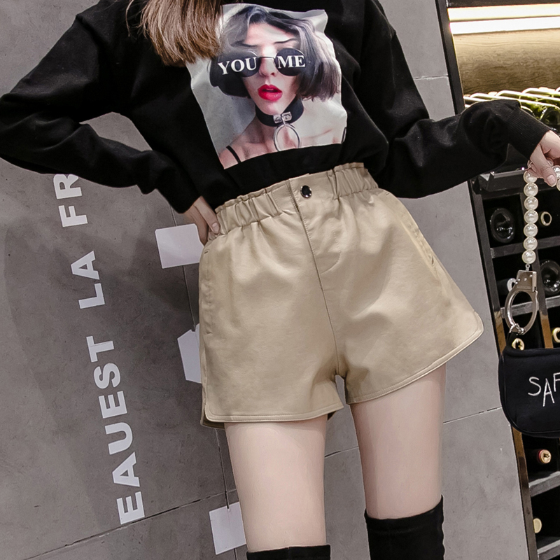 Loose leather pants leather short pants for women