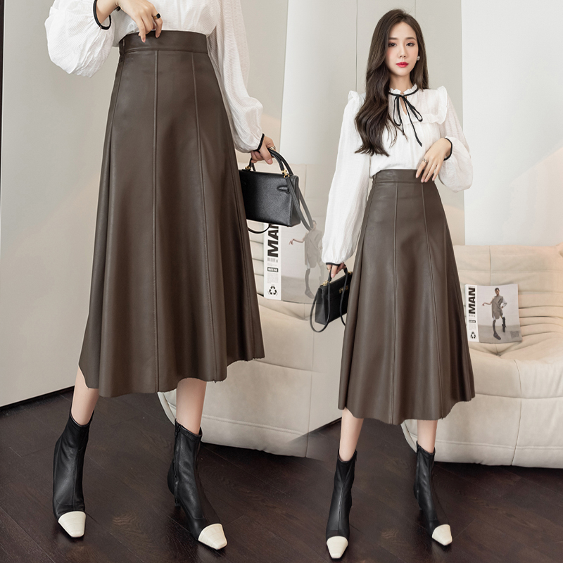 Big skirt skirt slim leather skirt for women