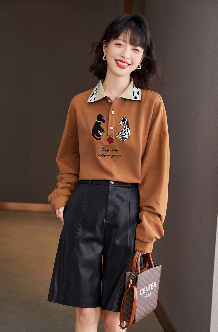 Autumn loose coat embroidery thin hoodie for women