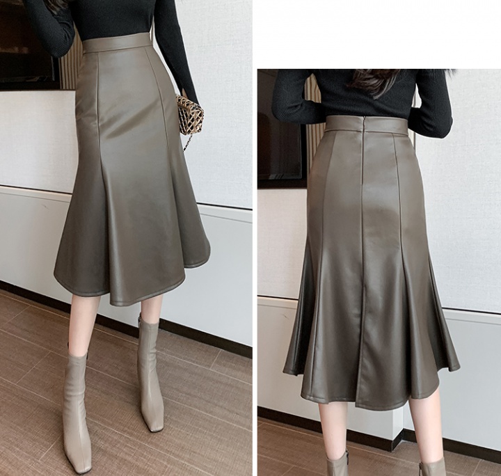 Korean style long leather skirt big skirt long dress for women