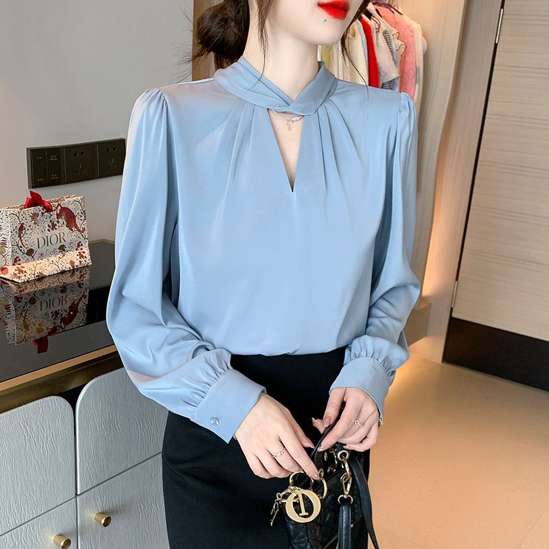 Long sleeve autumn tops bottoming Korean style shirt for women