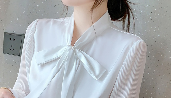 Long sleeve autumn bow collar Korean style crimp shirt