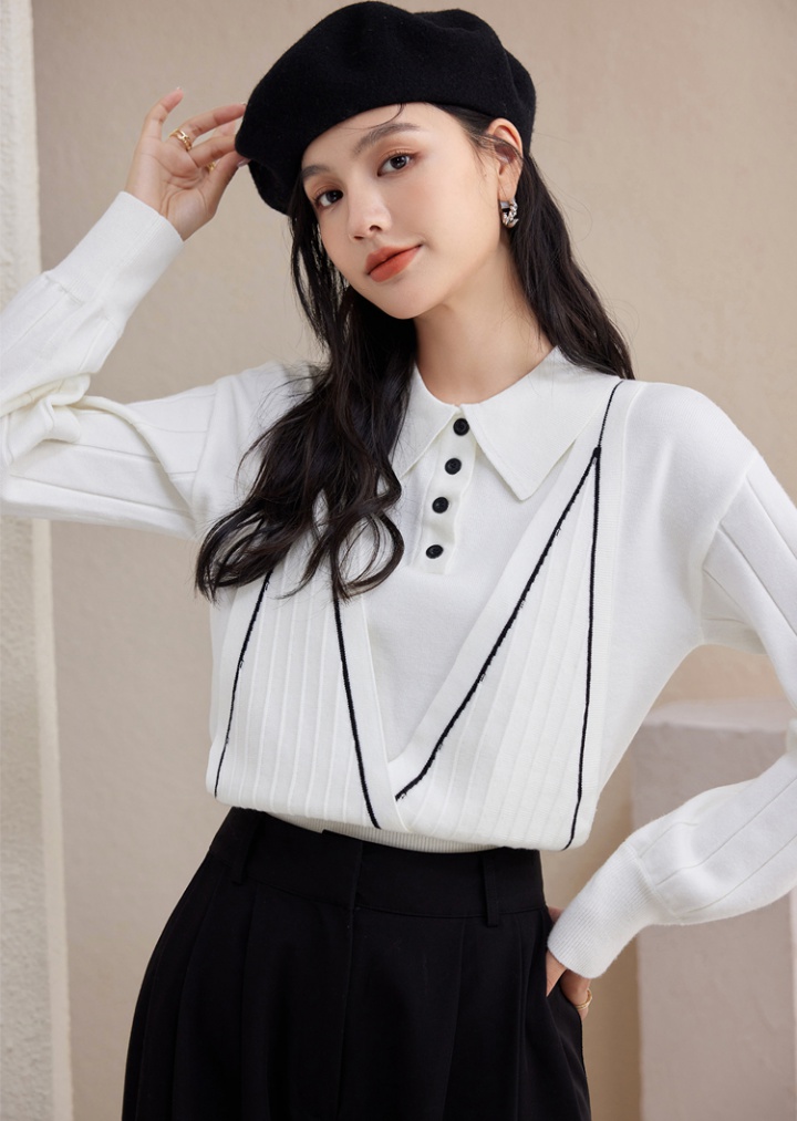 White Pseudo-two sweater long sleeve tops