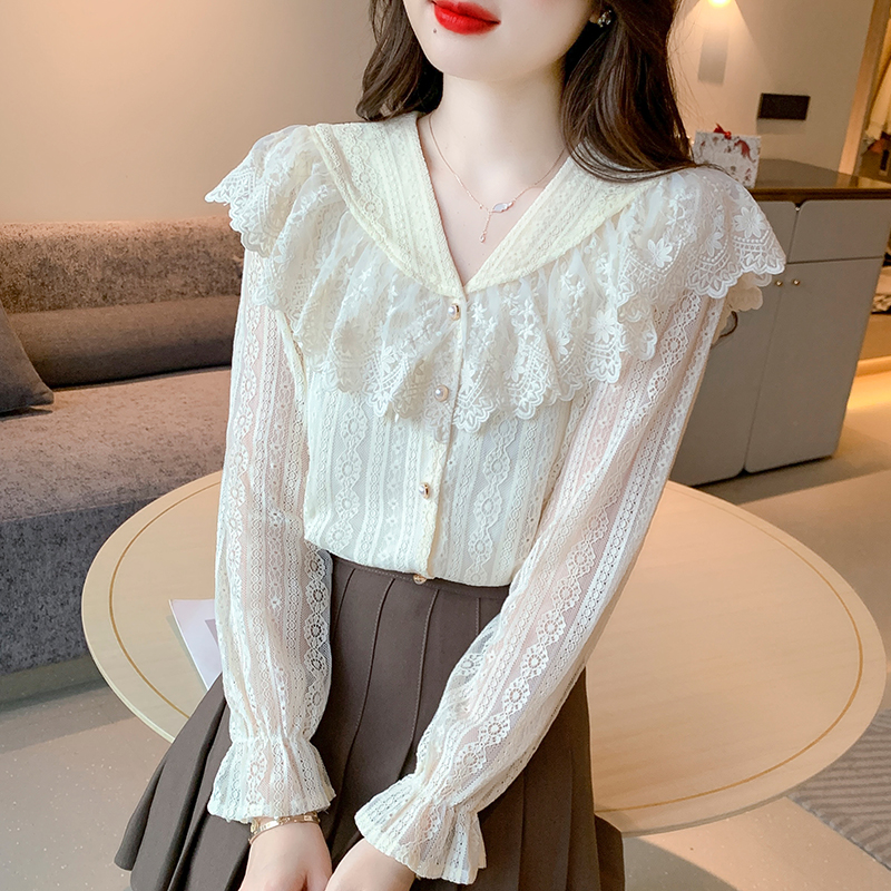 Doll collar autumn shirt Korean style tops for women