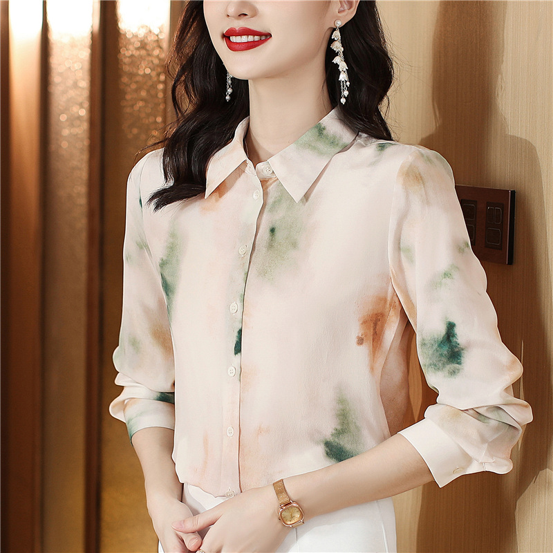 Gradient art long sleeve silk spring and summer shirt for women