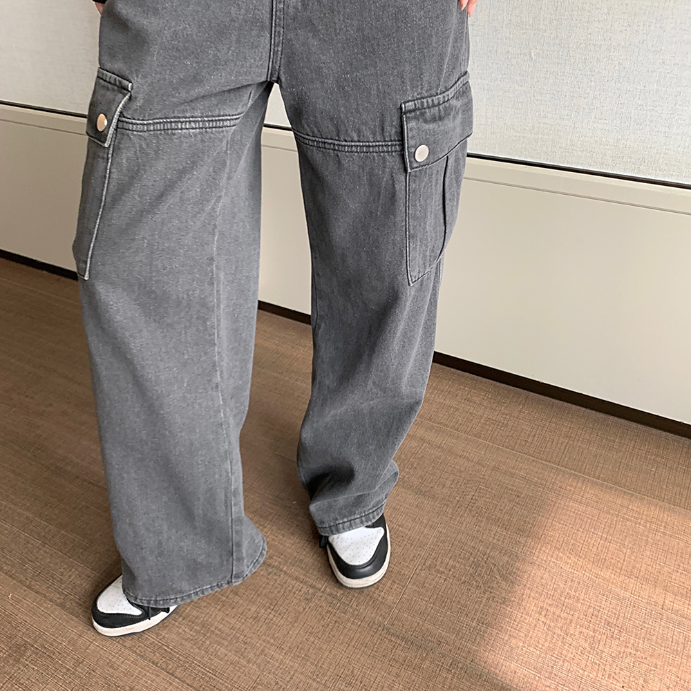 Autumn mopping high waist pants adjust wide leg jeans for women