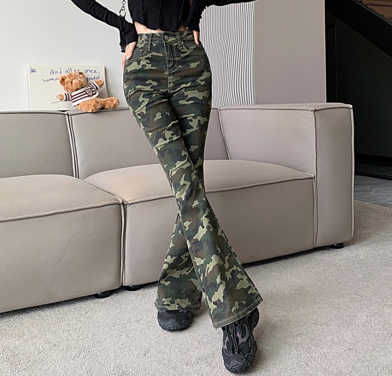 Micro speaker camouflage retro mopping high waist slim jeans
