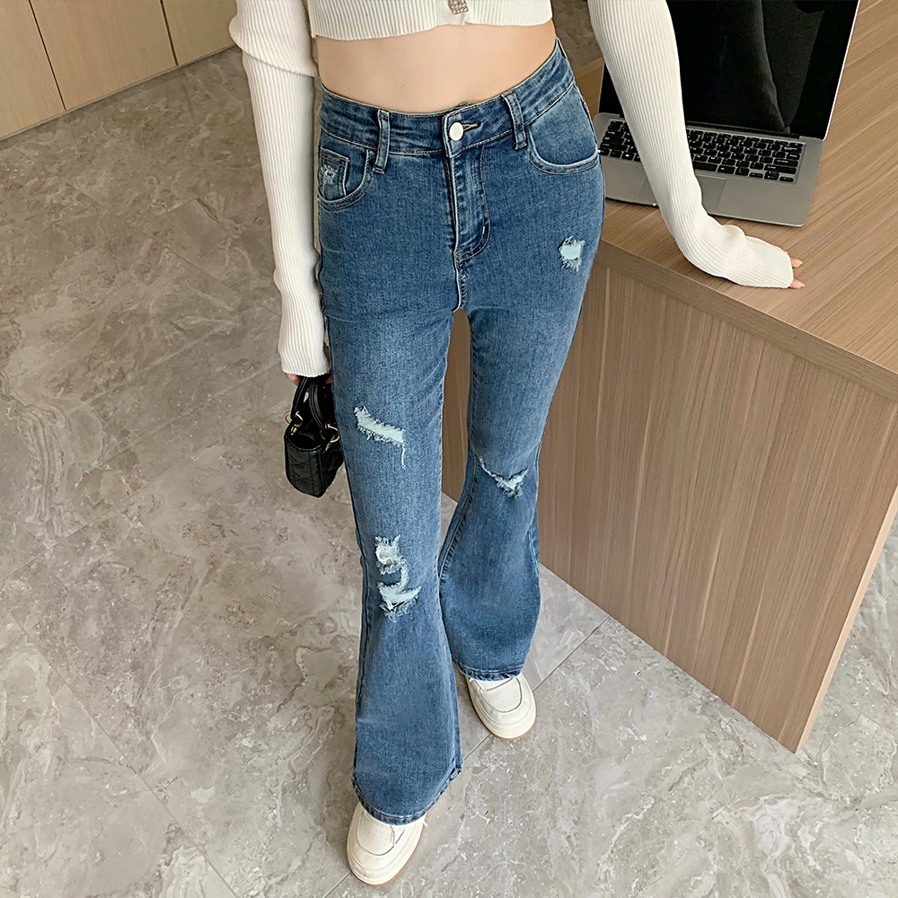 European style jeans high waist long pants for women