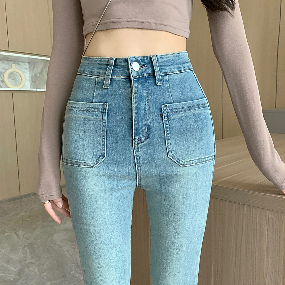 Slim hip raise flare pants all-match retro jeans for women