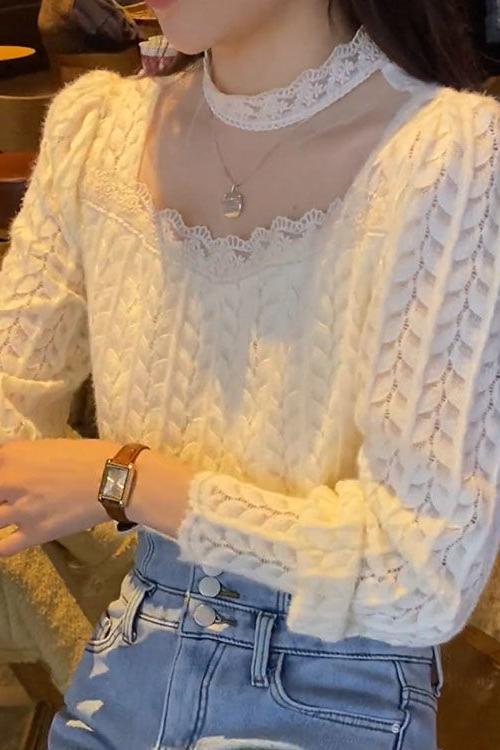 Temperament fat sister shirts beautiful lace tops