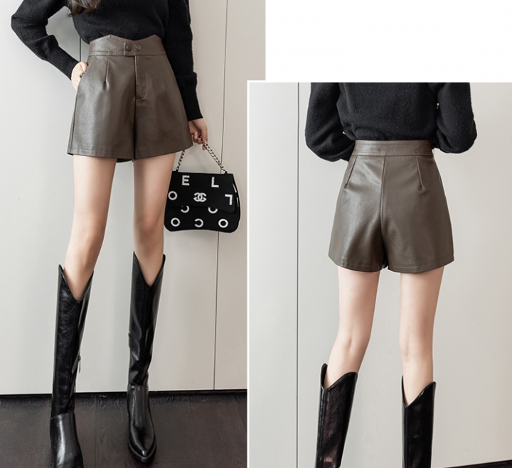 Loose autumn and winter leather short pants high waist pants