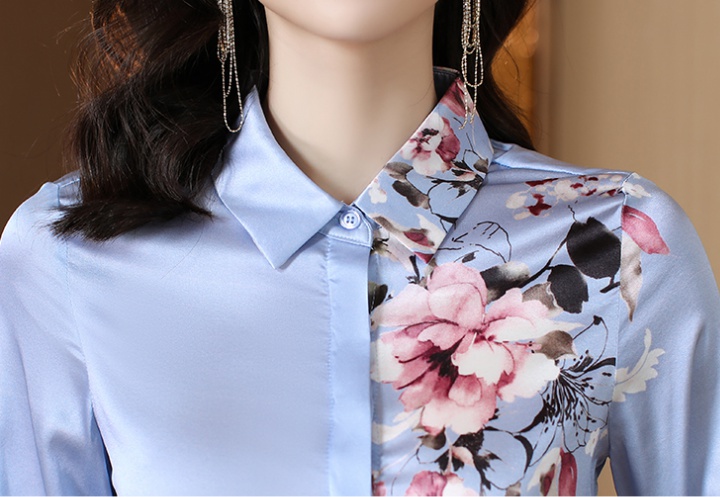 Silk long sleeve shirt real silk printing tops for women