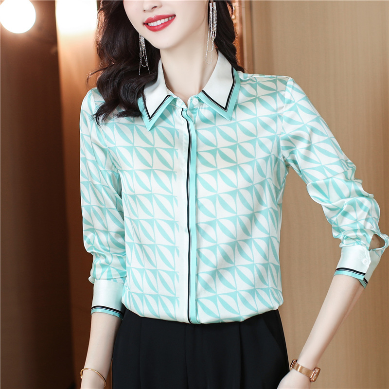 Printing temperament shirt silk slim tops for women