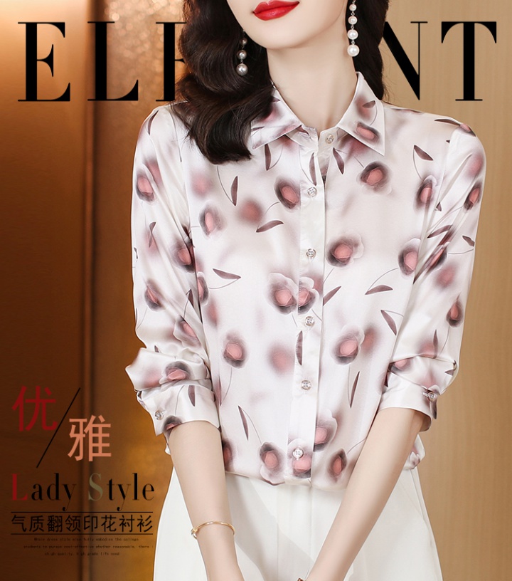 Temperament slim tops real silk shirt for women