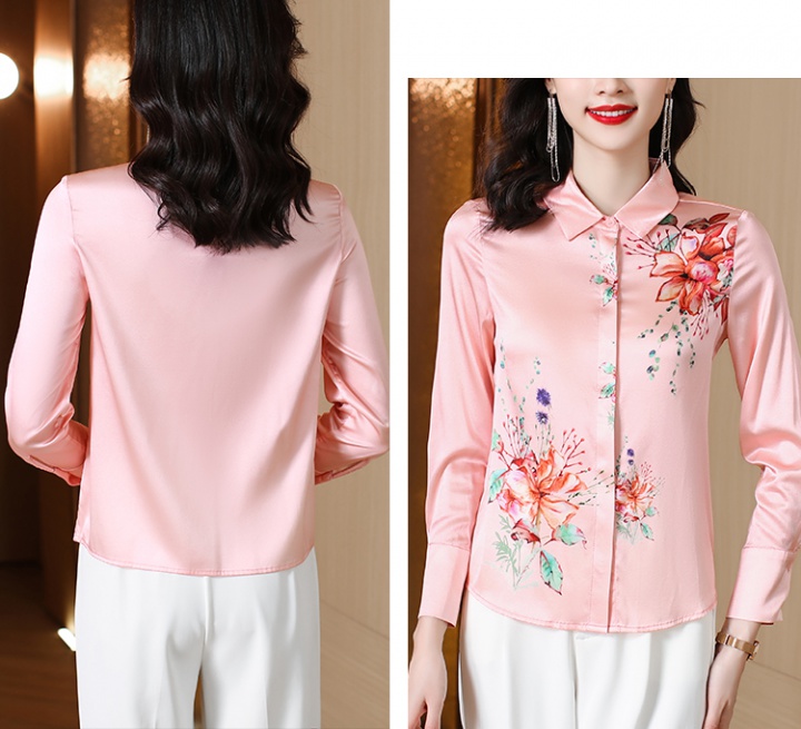 Autumn printing Western style tops silk fashion real silk shirt