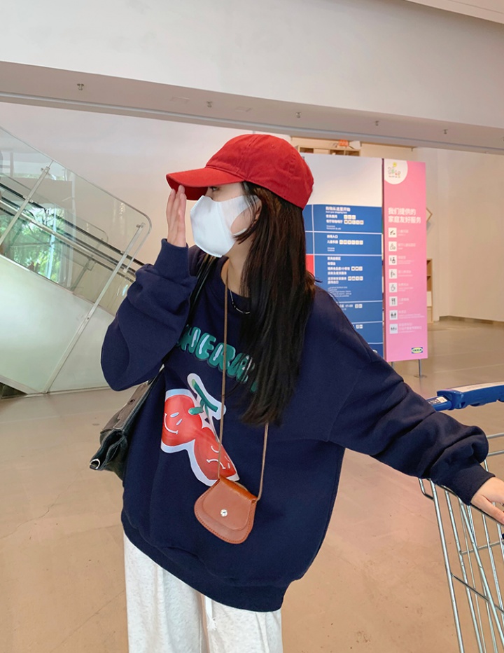 Letters printing cherry hoodie thin loose T-shirt for women