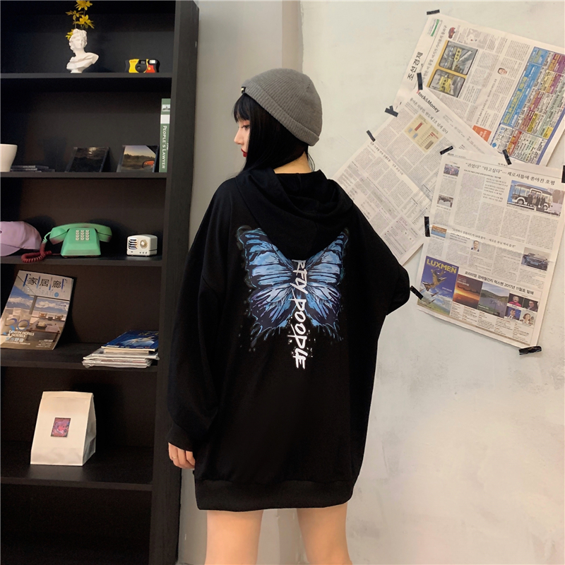 Thin hooded printing hoodie long sleeve butterfly tops