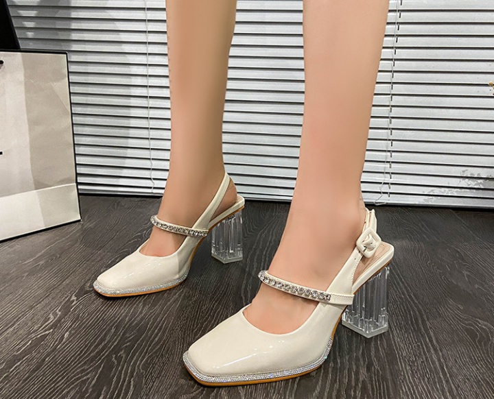 Transparent high-heeled shoes square head sandals for women
