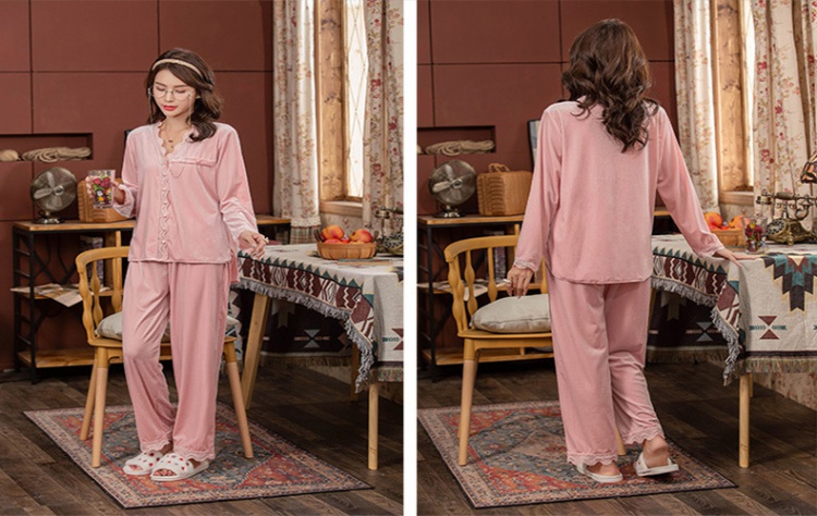 Long sleeve autumn and winter pajamas 2pcs set for women