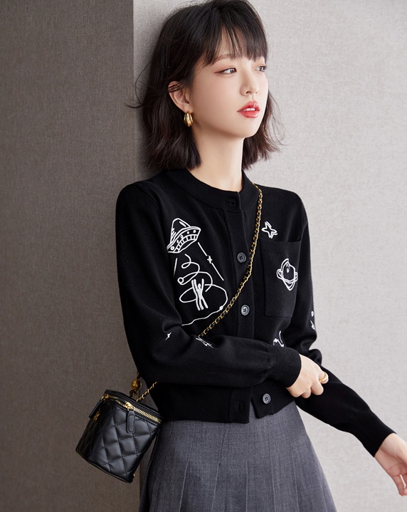 Outside the ride embroidery sweater spring and autumn coat