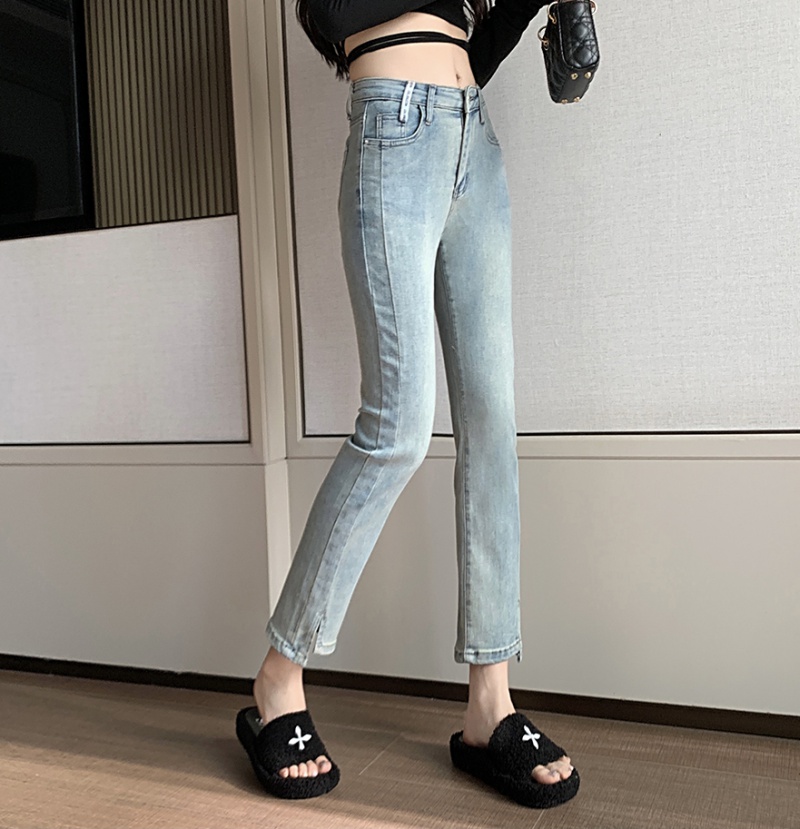 Split slim trousers autumn elasticity jeans for women