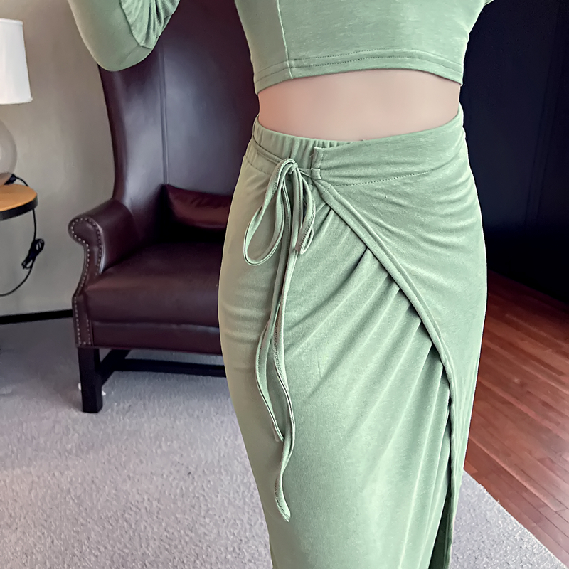 High waist split skirt sexy Casual tops 2pcs set