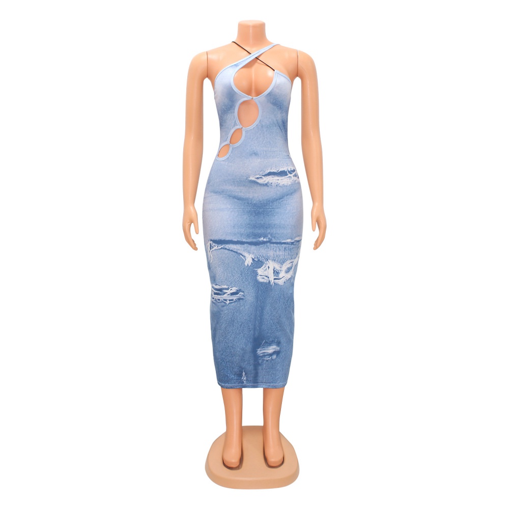 Tight printing sling fashion sleeveless summer dress for women