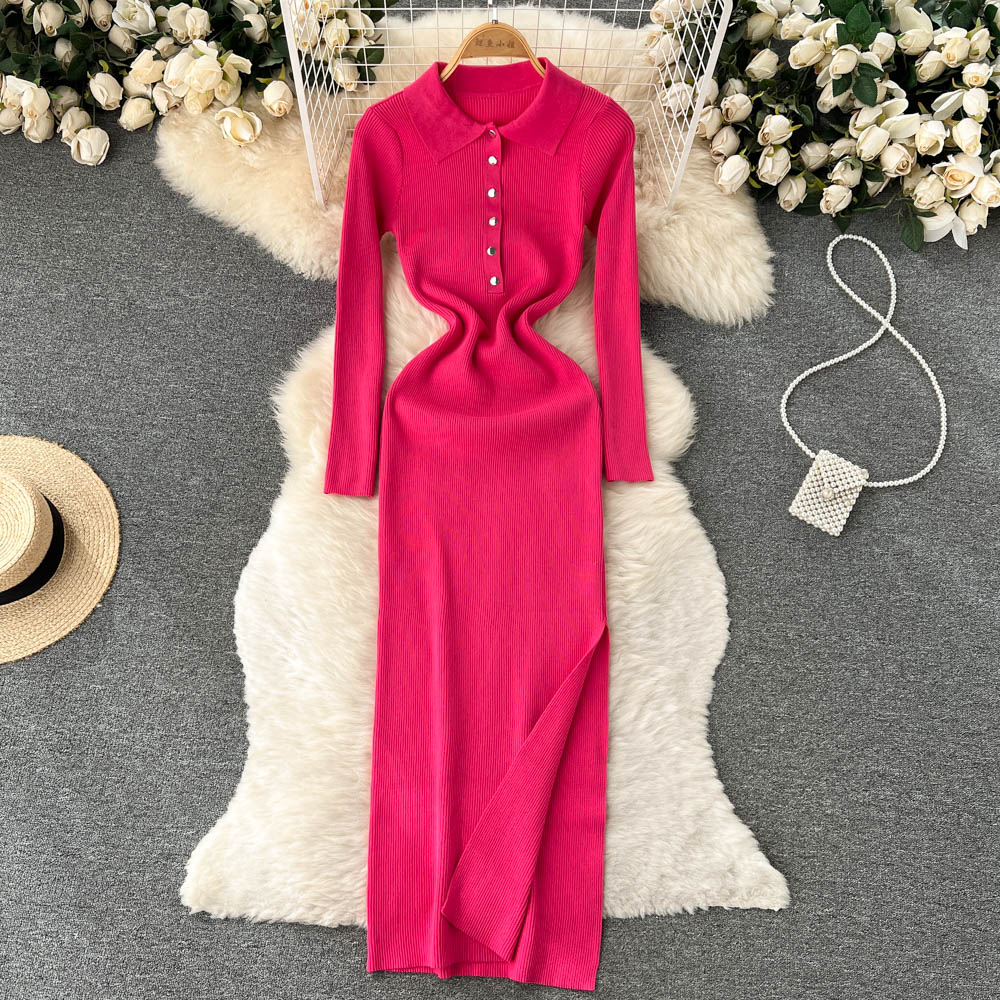 Pinched waist package hip knitted dress for women
