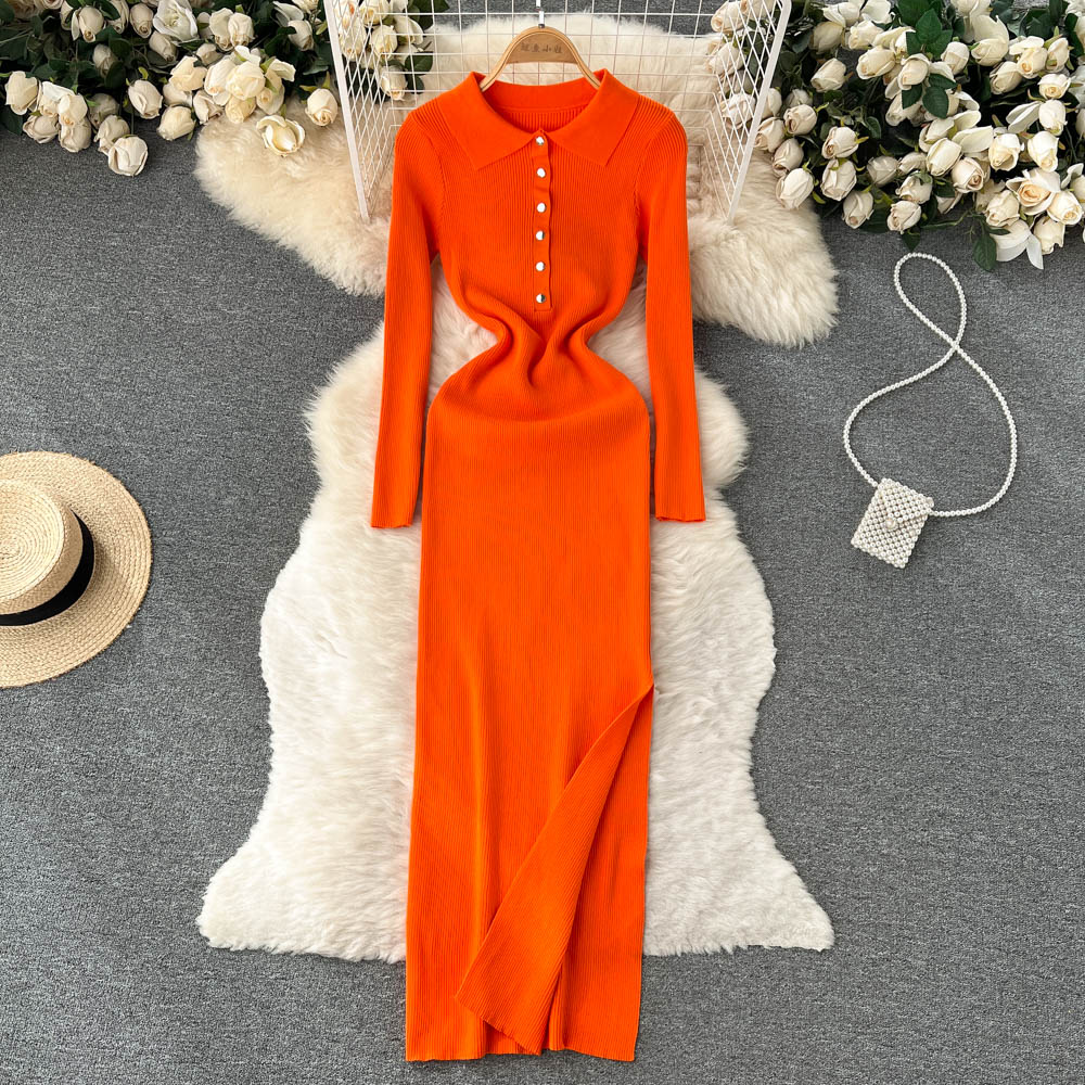 Pinched waist package hip knitted dress for women