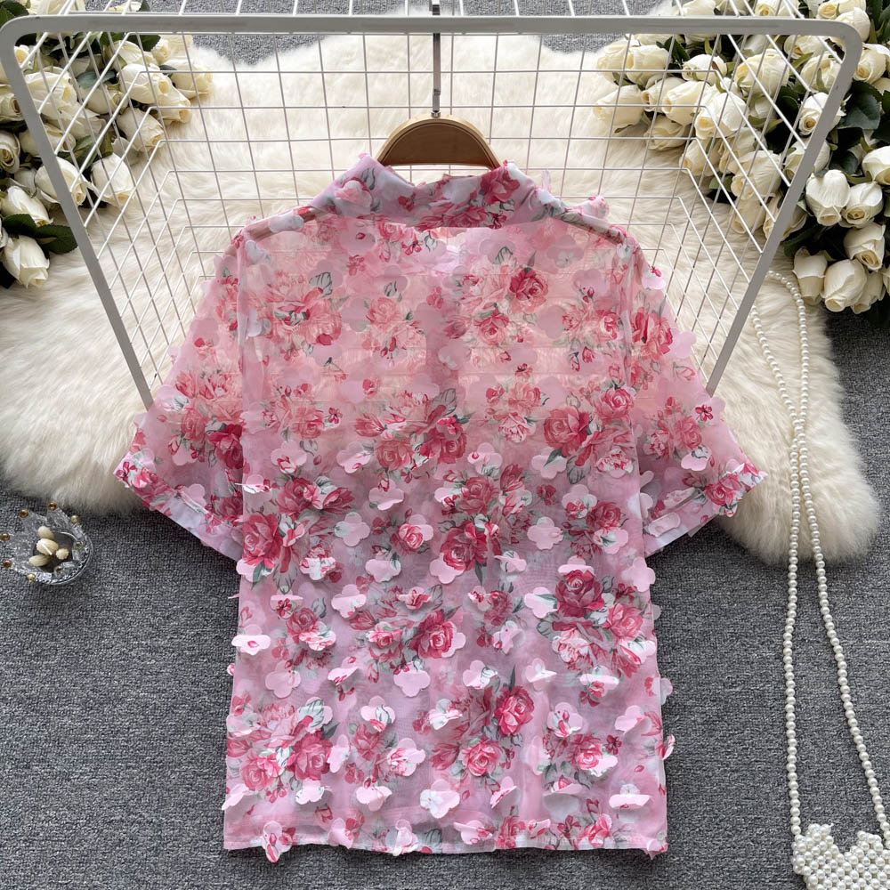 Loose printing summer shirt all-match France style tops