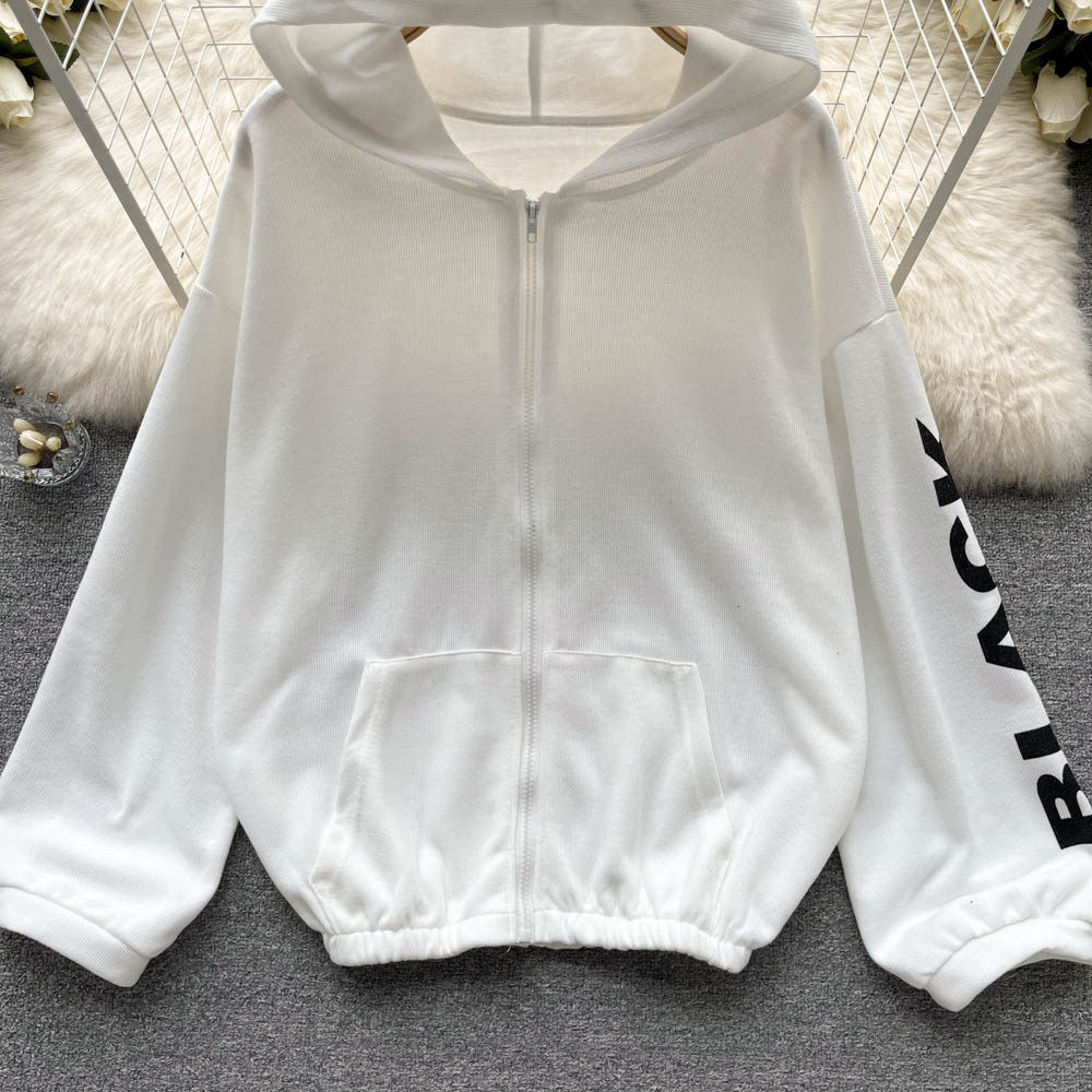 Retro lazy hooded hoodie autumn printing tops for women