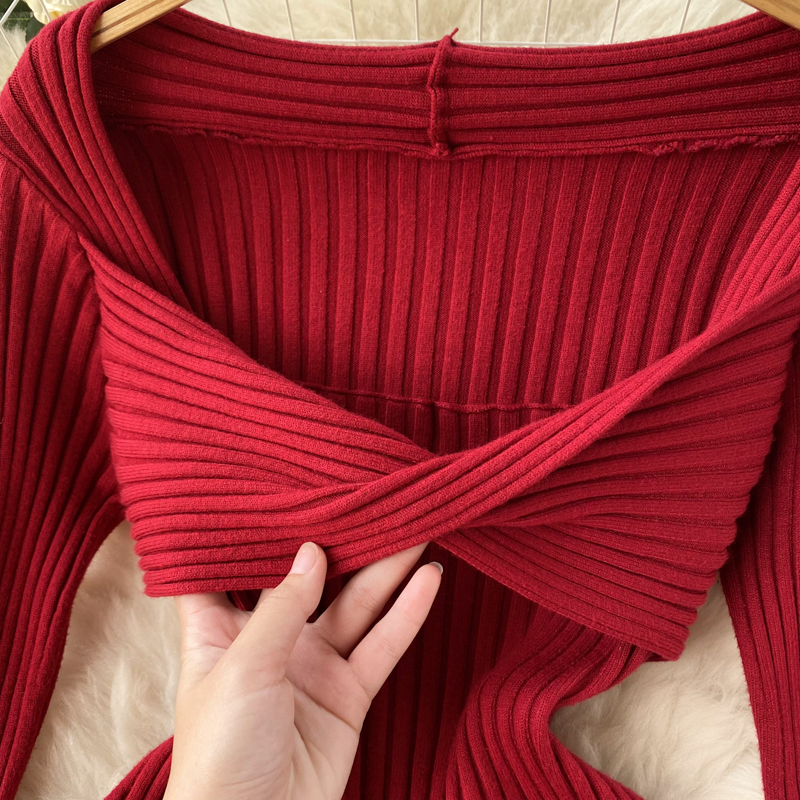 Autumn temperament package hip knitted dress