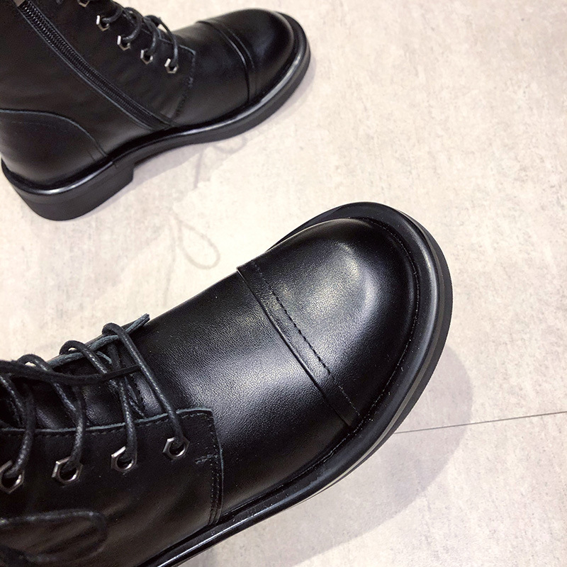 Flat thin boots genuine leather short boots for women