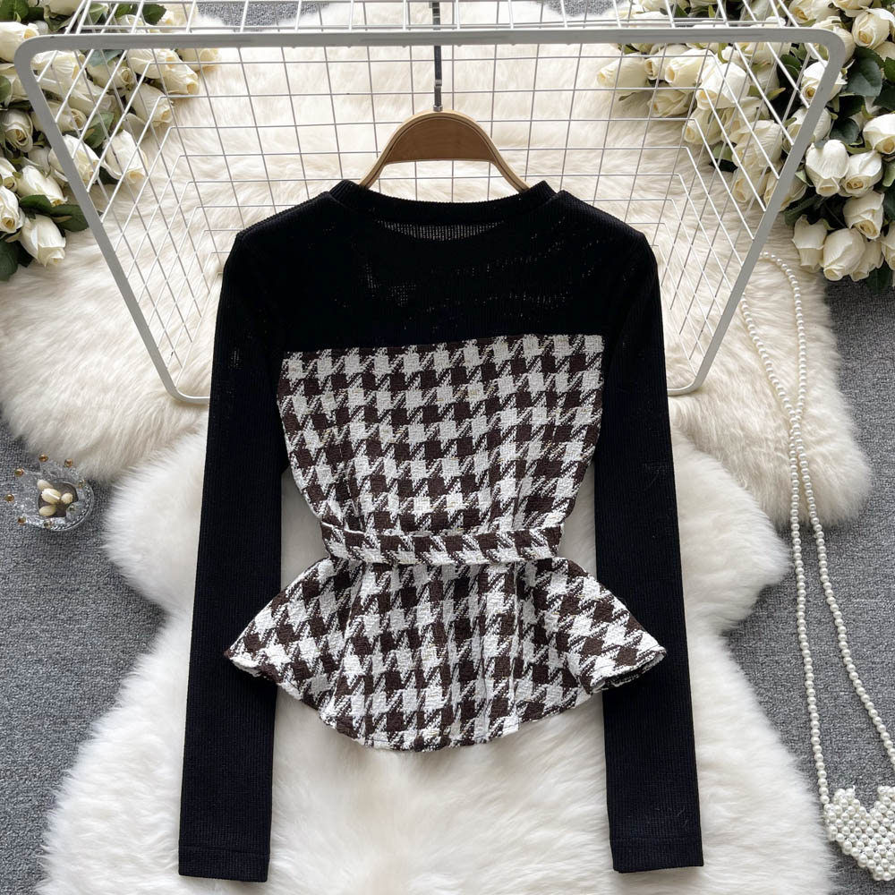 Mixed colors sweater houndstooth bottoming shirt for women