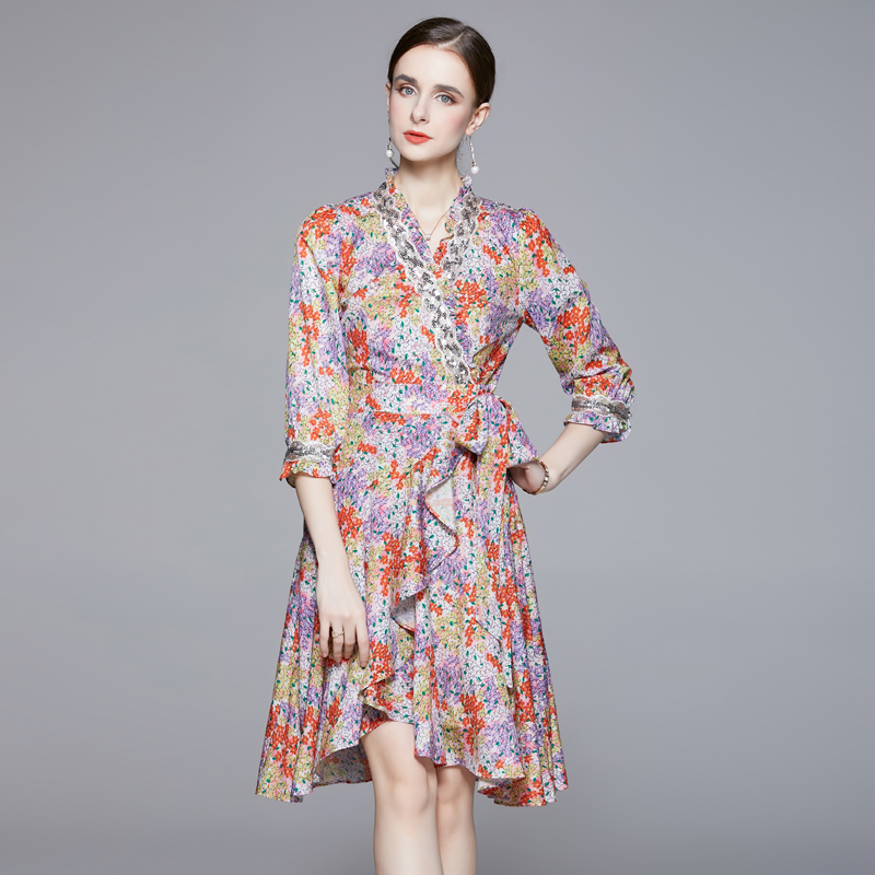 Printing European style irregular dress for women