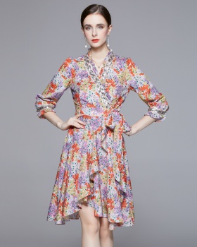 Printing European style irregular dress for women