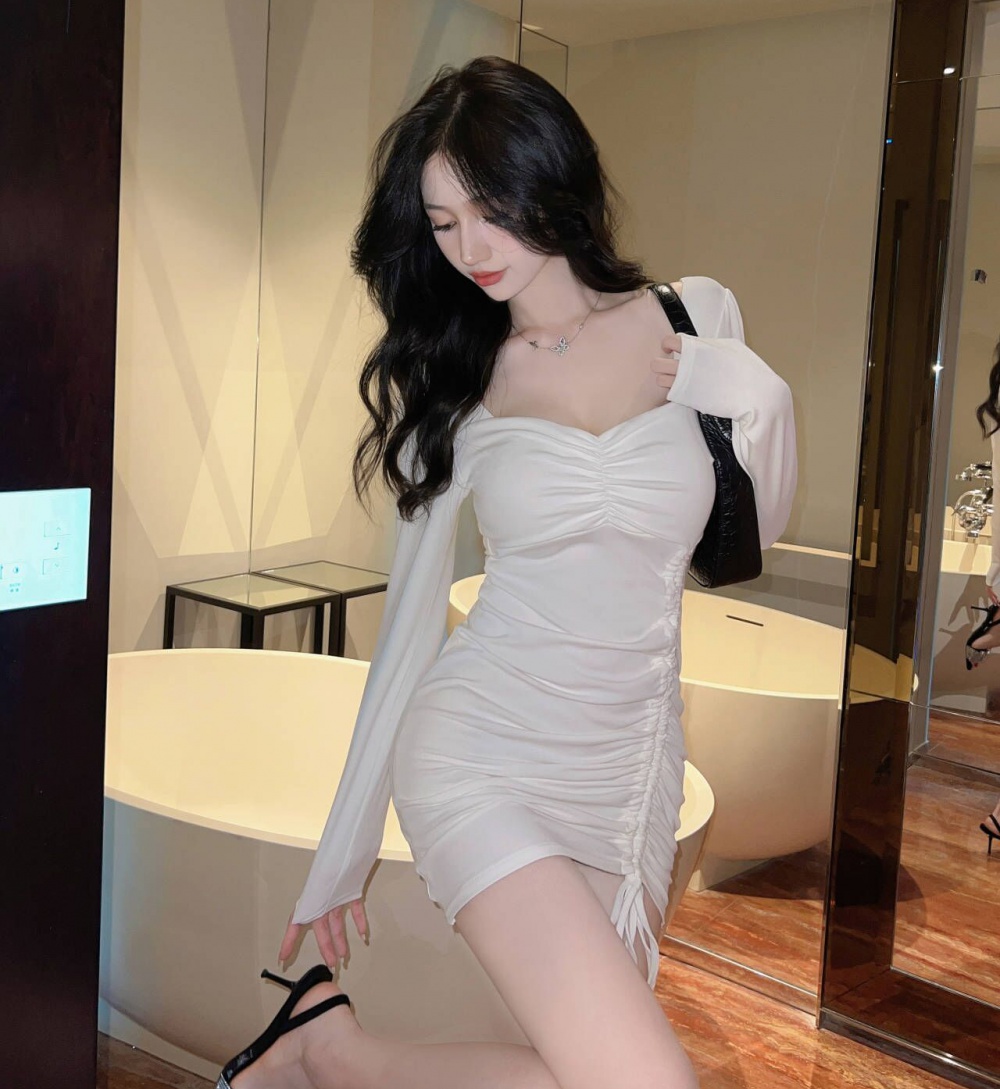 Short sleeve pure package hip sexy dress