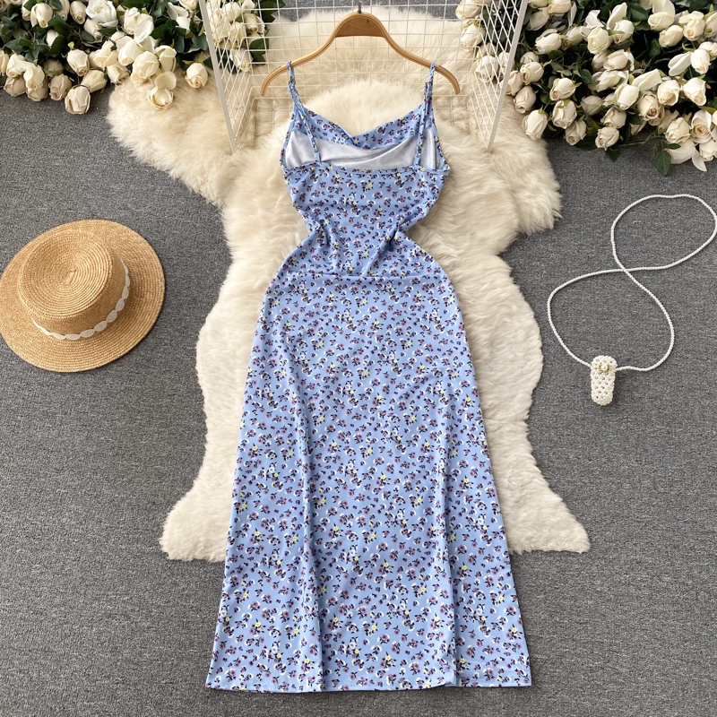 Seaside floral long dress sling dress for women