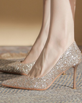 Gold wedding shoes crystal high-heeled shoes for women