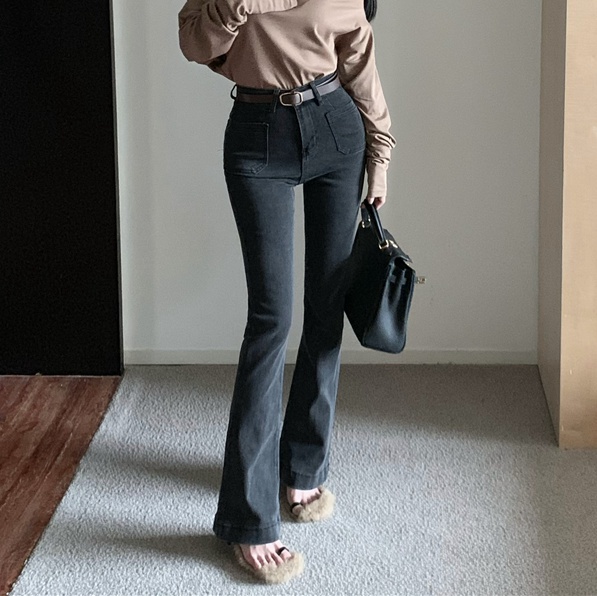 High waist with belt spicegirl slim jeans for women