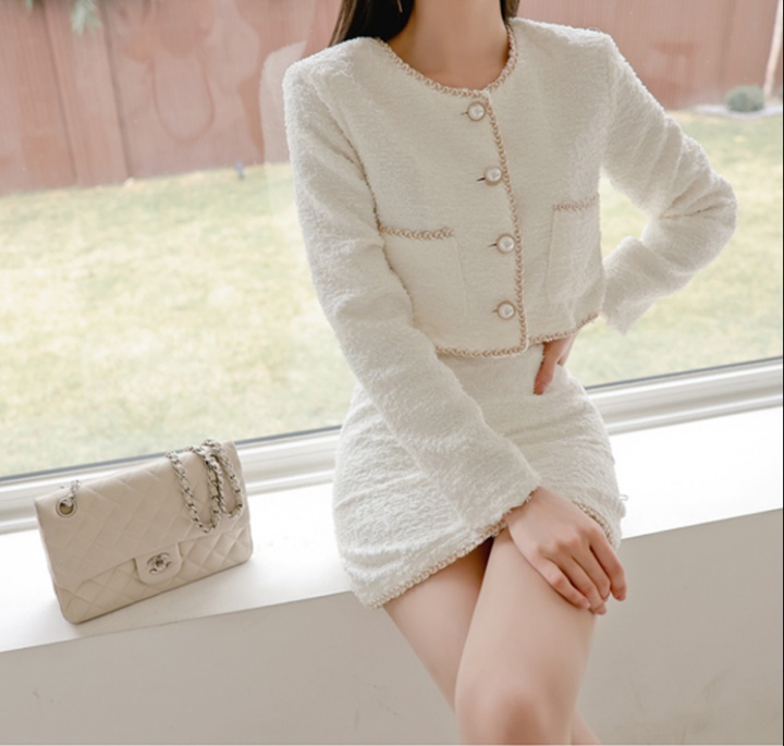 Fashion pearl tops knitted skirt 2pcs set for women