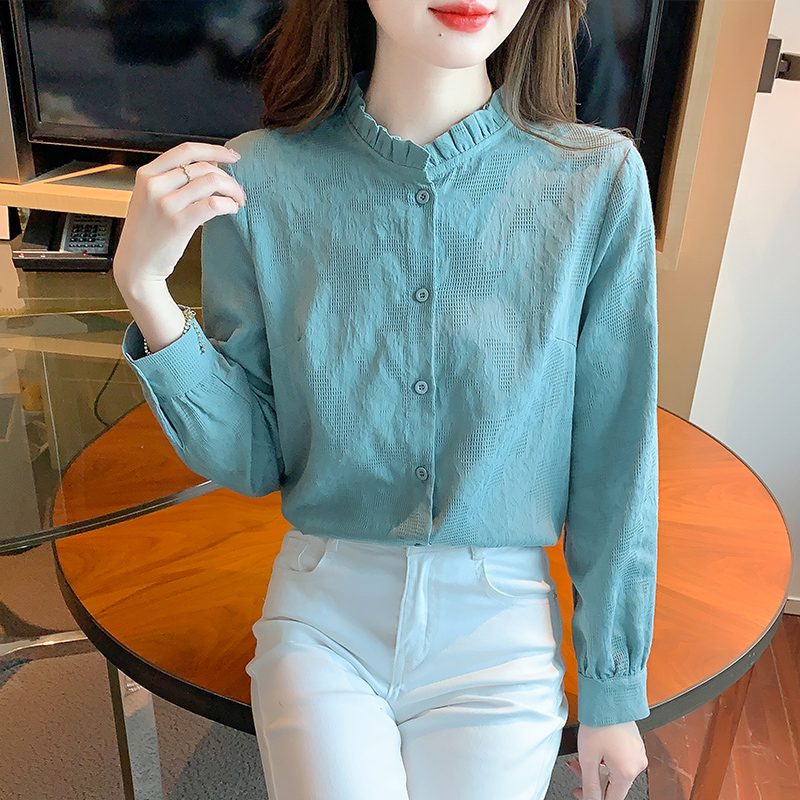 Cstand collar slim tops autumn shirt for women